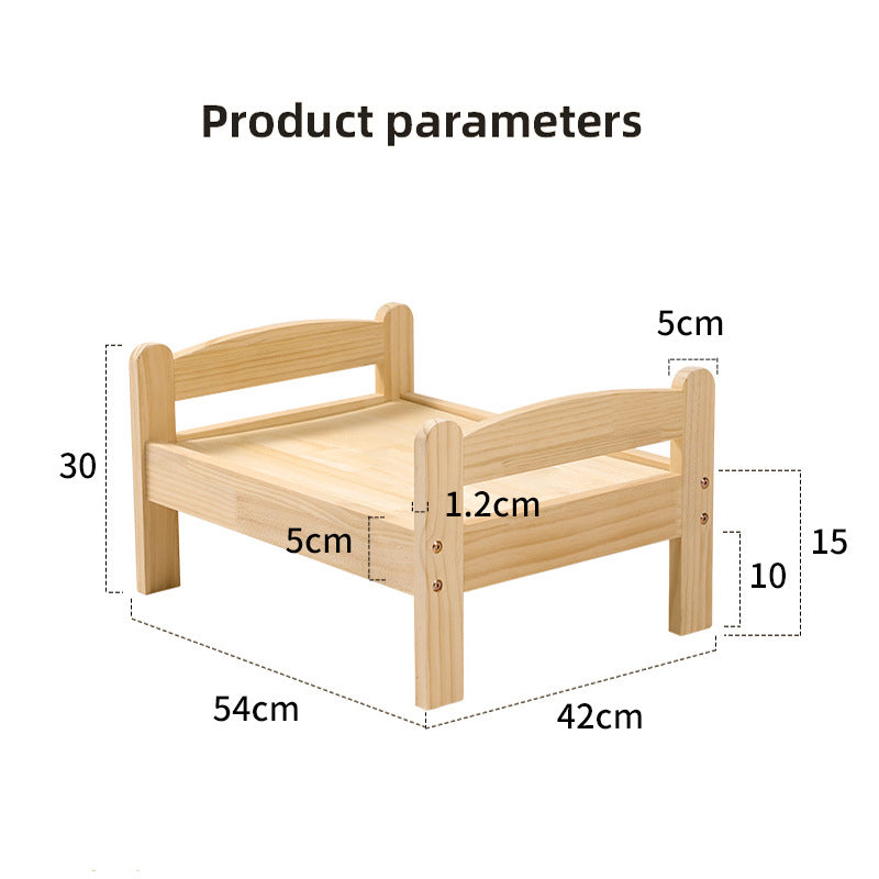 Elevated Solid Wood Pet Bed for Cats and Small Dogs
