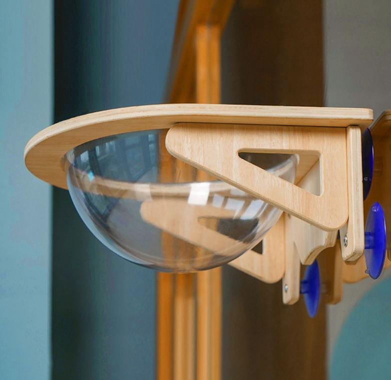 Cat Window Perch With Solid Wood Clear Bubble Bowl