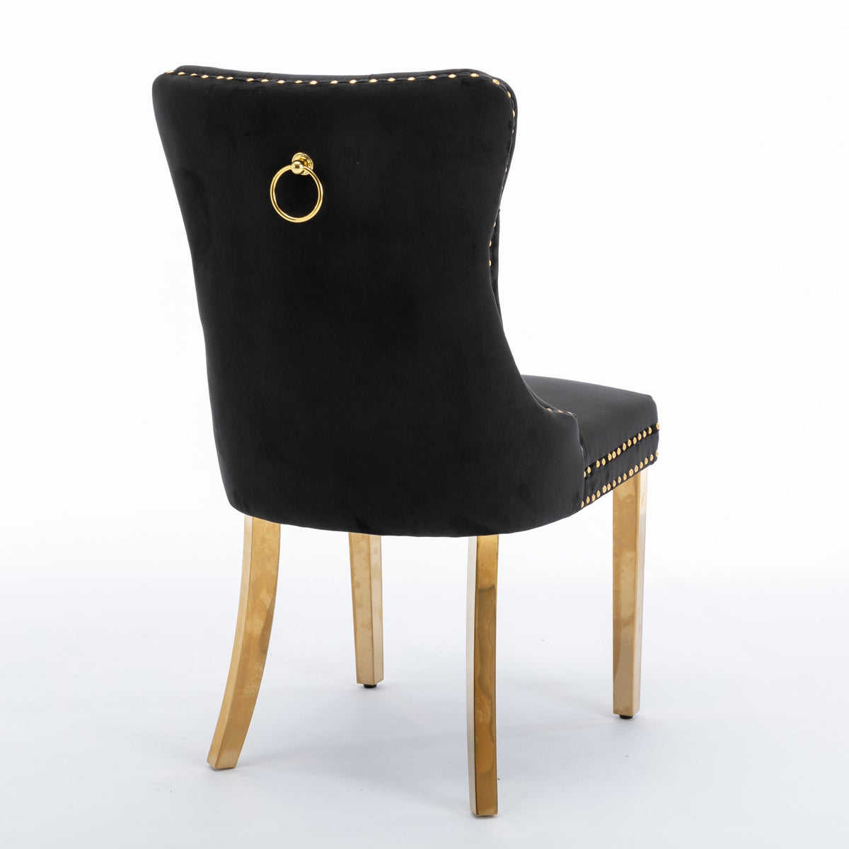Black Velvet Tufted Dining Chair with Gold Nailhead Trim