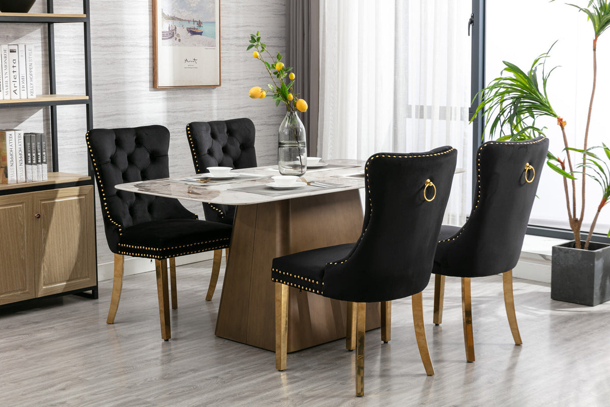 Black Velvet Tufted Dining Chair with Gold Nailhead Trim