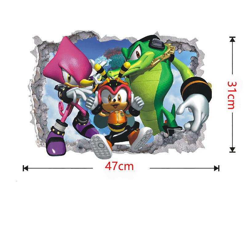 Sonic Kids Room Wall Stickers with 3D Cracked-Wall Look