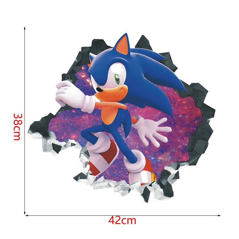 Sonic Kids Room Wall Stickers with 3D Cracked-Wall Look