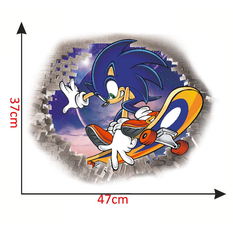 Sonic Kids Room Wall Stickers with 3D Cracked-Wall Look