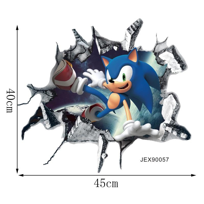 Sonic Kids Room Wall Stickers with 3D Cracked-Wall Look