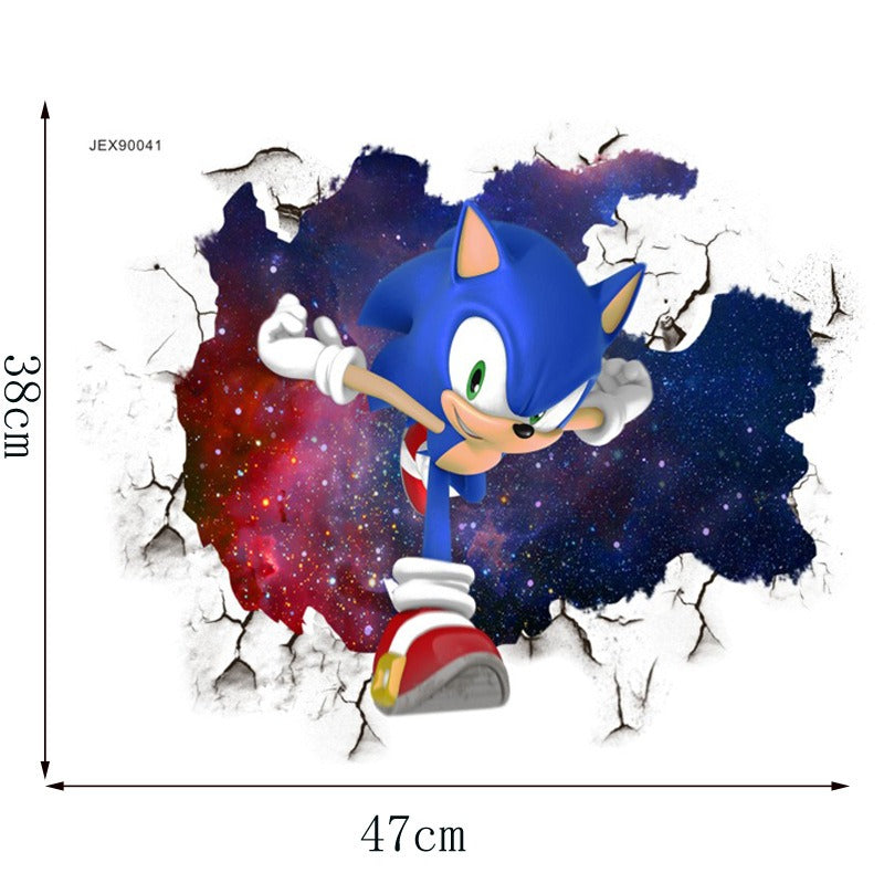 Sonic Kids Room Wall Stickers with 3D Cracked-Wall Look