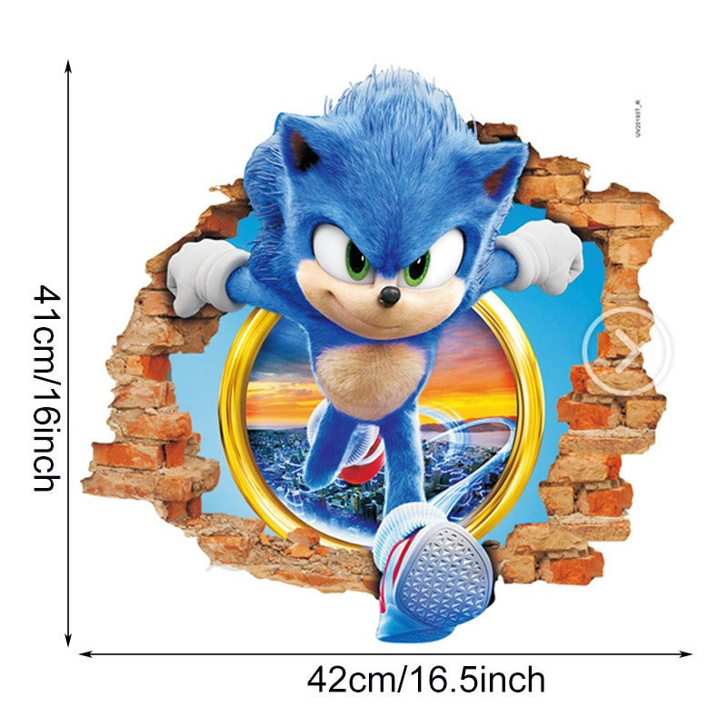 Sonic Kids Room Wall Stickers with 3D Cracked-Wall Look