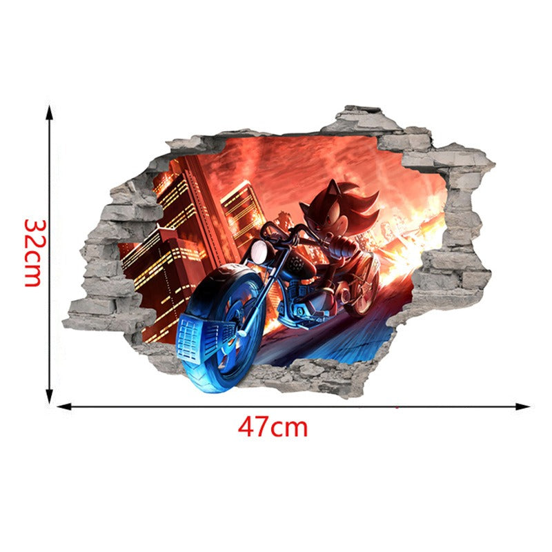 Sonic Kids Room Wall Stickers with 3D Cracked-Wall Look