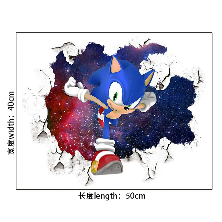 Sonic Wall Decal With 3D Cracked-Wall Gaming Effect
