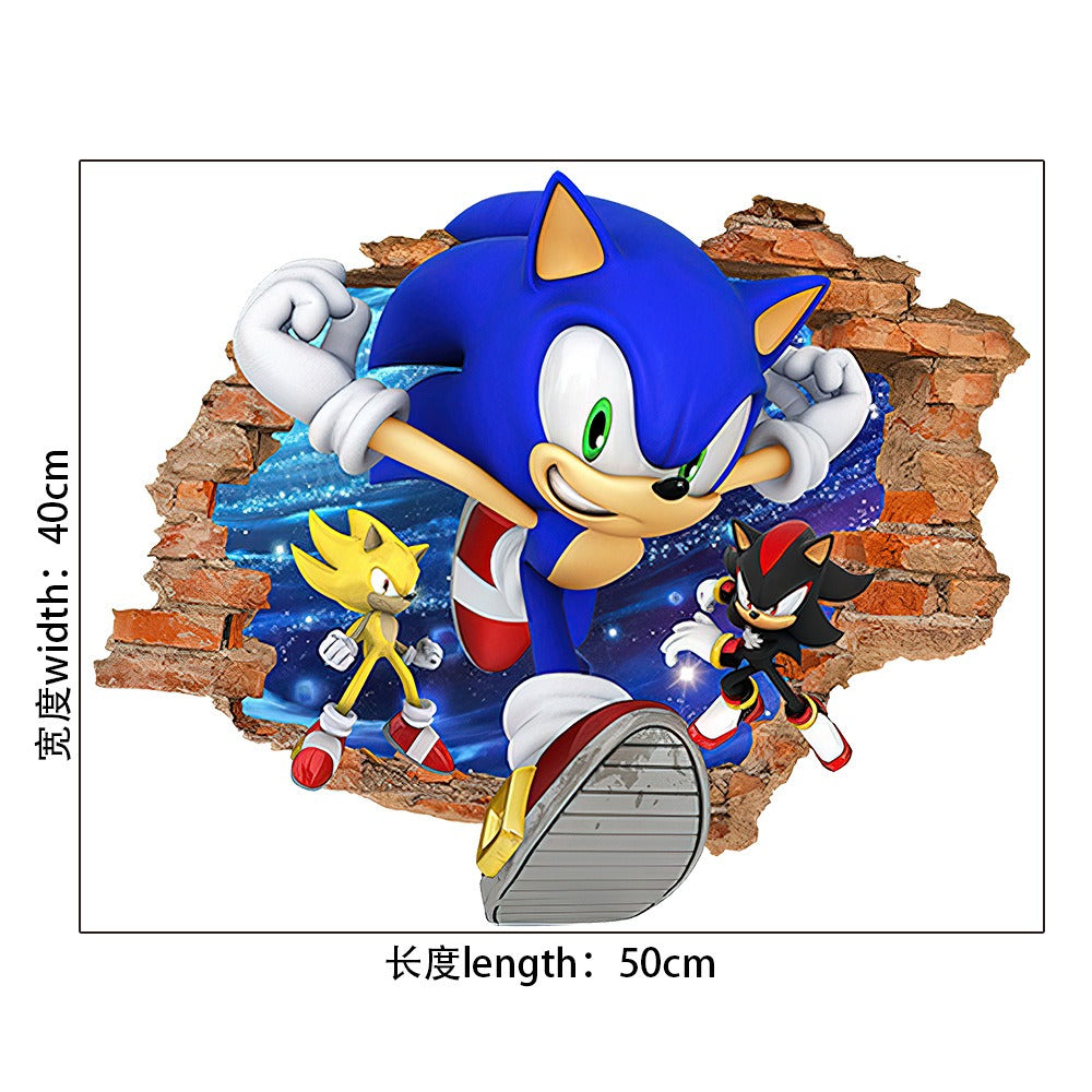 Sonic Wall Decal With 3D Cracked-Wall Gaming Effect