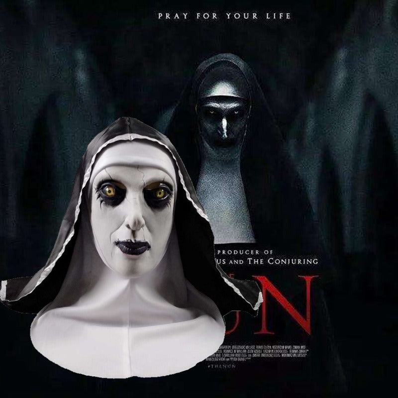 Horror Nun Costume Mask With Attached Flowing Veil