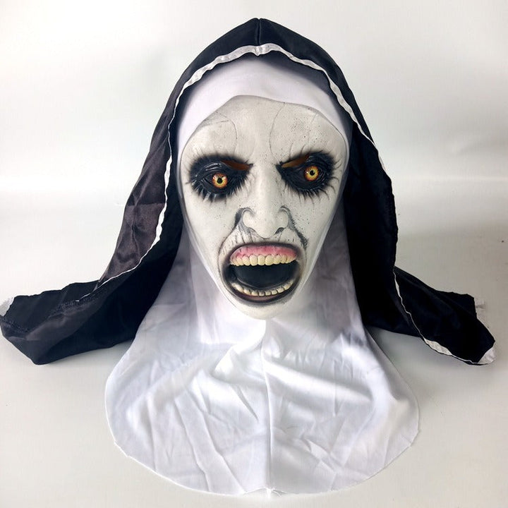 Horror Nun Costume Mask With Attached Flowing Veil