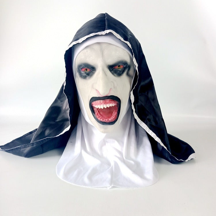 Horror Nun Costume Mask With Attached Flowing Veil