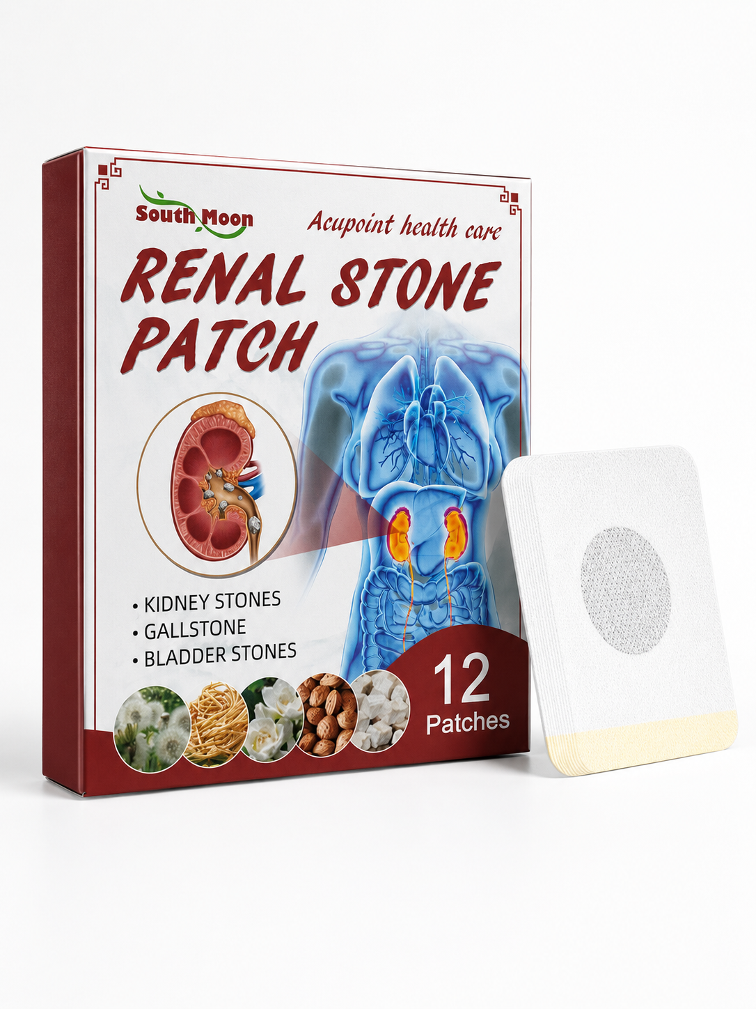 Herbal Kidney Stone Relief Patch — 12 Breathable Acupoint Patches