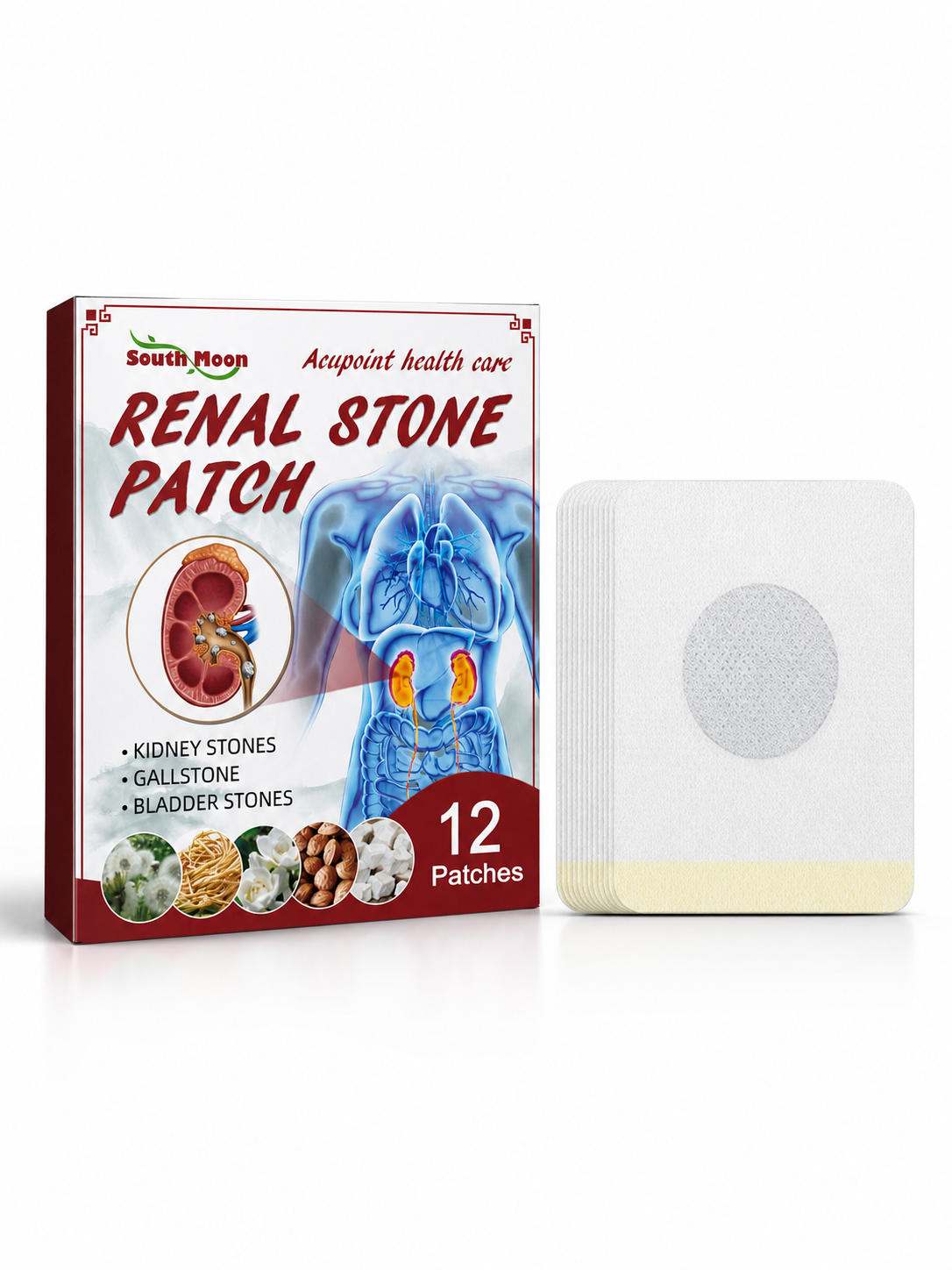 Herbal Kidney Stone Relief Patch — 12 Breathable Acupoint Patches
