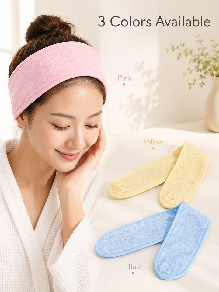 Wide Terry Spa Headband — Velcro Closure, 3 Colors
