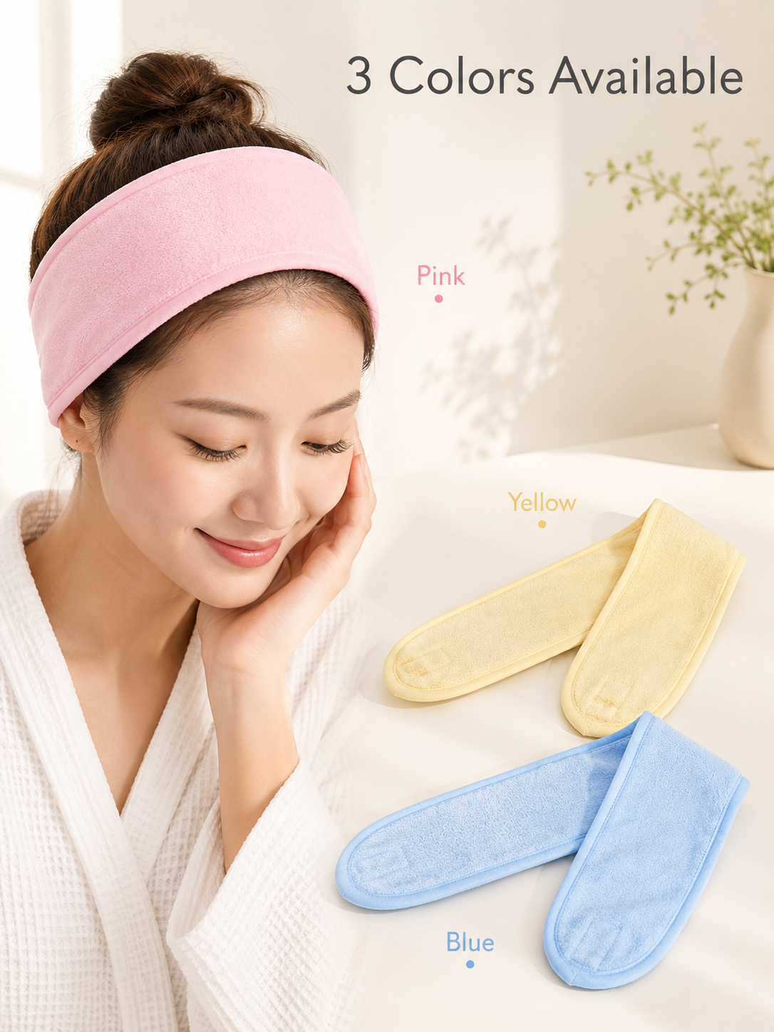 Wide Terry Spa Headband — Velcro Closure, 3 Colors