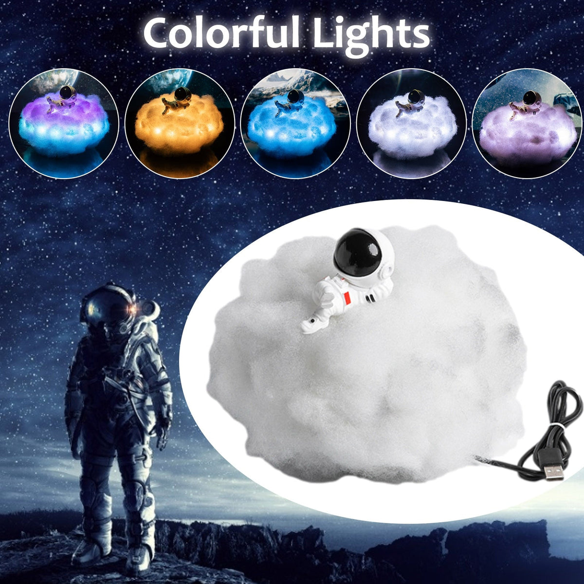Astronaut Cloud Night Light for Kids' Rooms in 12 Colors