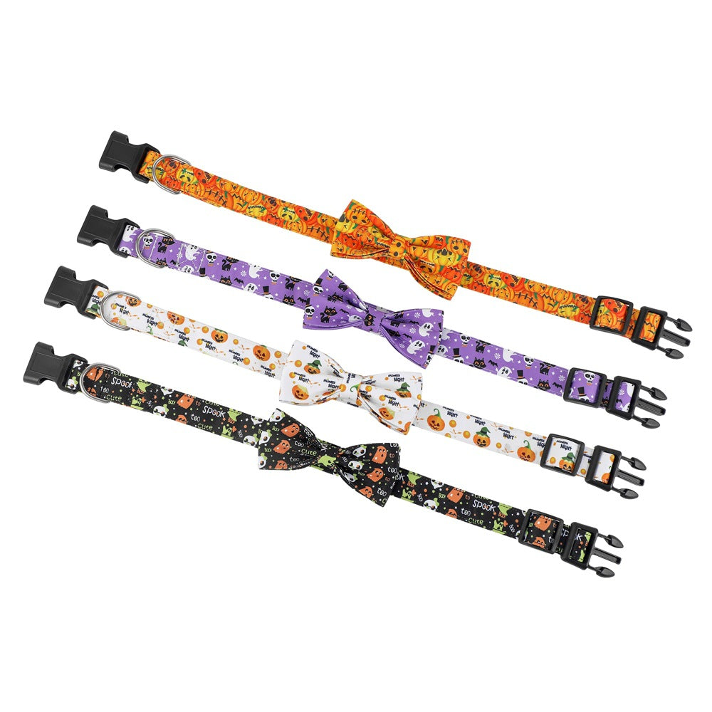 Halloween Dog Collar with Matching Bowknot Pumpkin Print