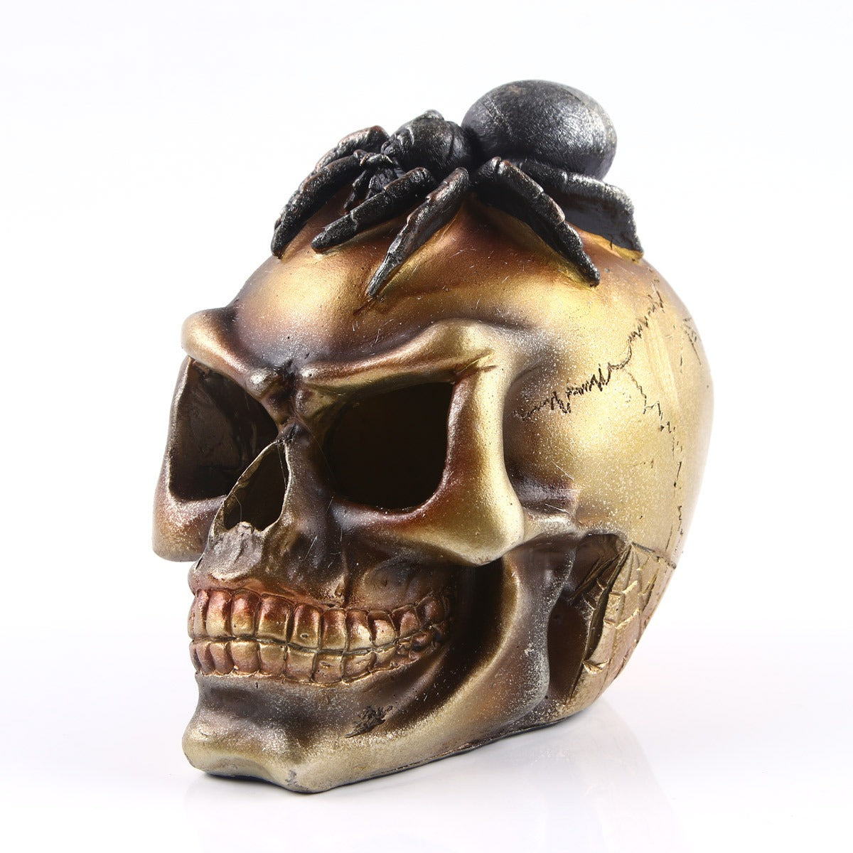 Spider Skull Home Decor – Gothic Shelf Centerpiece