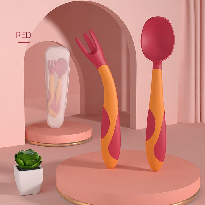 Baby Silicone Spoon & Fork Set for Easier Self-Feeding