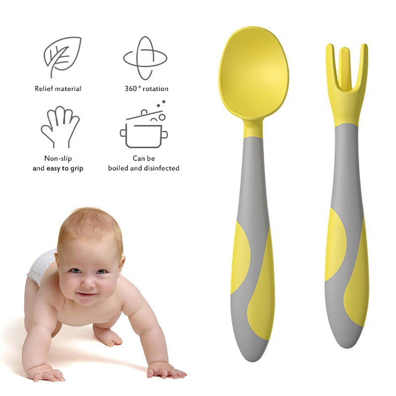 Baby Silicone Spoon & Fork Set for Easier Self-Feeding