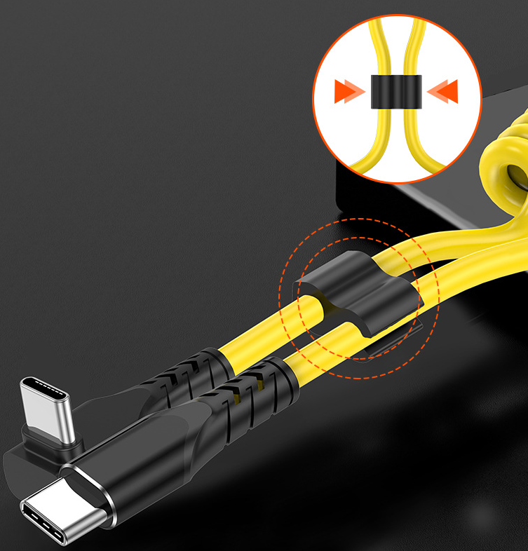 60W Fast Spring Car Charging Cable, Elbow Connector