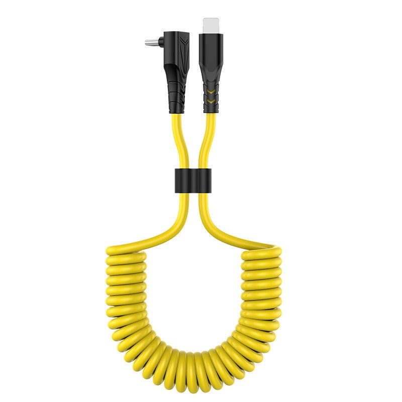 60W Fast Spring Car Charging Cable, Elbow Connector