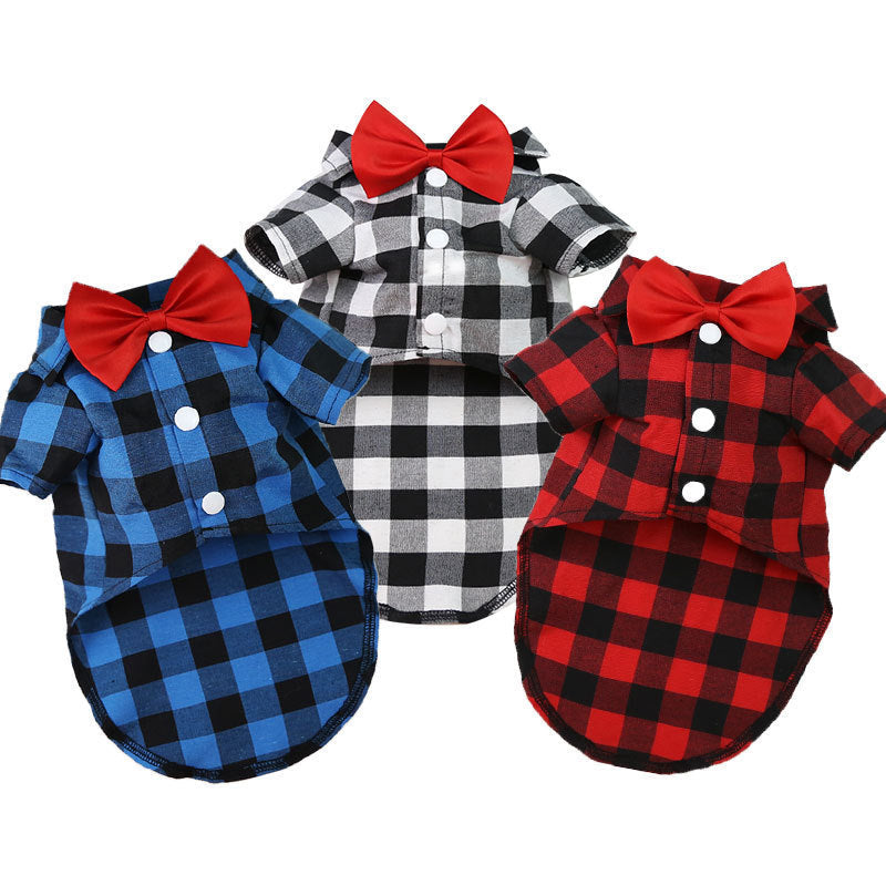 Plaid Dog Shirt With Bow Tie for Wedding-Ready Photos