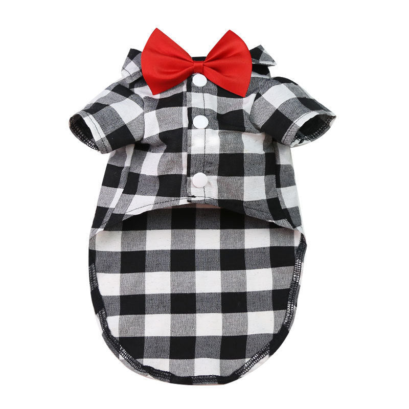 Plaid Dog Shirt With Bow Tie for Wedding-Ready Photos