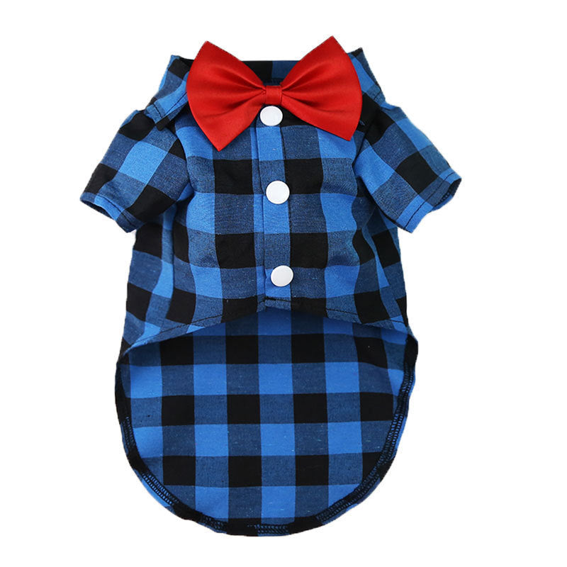 Plaid Dog Shirt With Bow Tie for Wedding-Ready Photos
