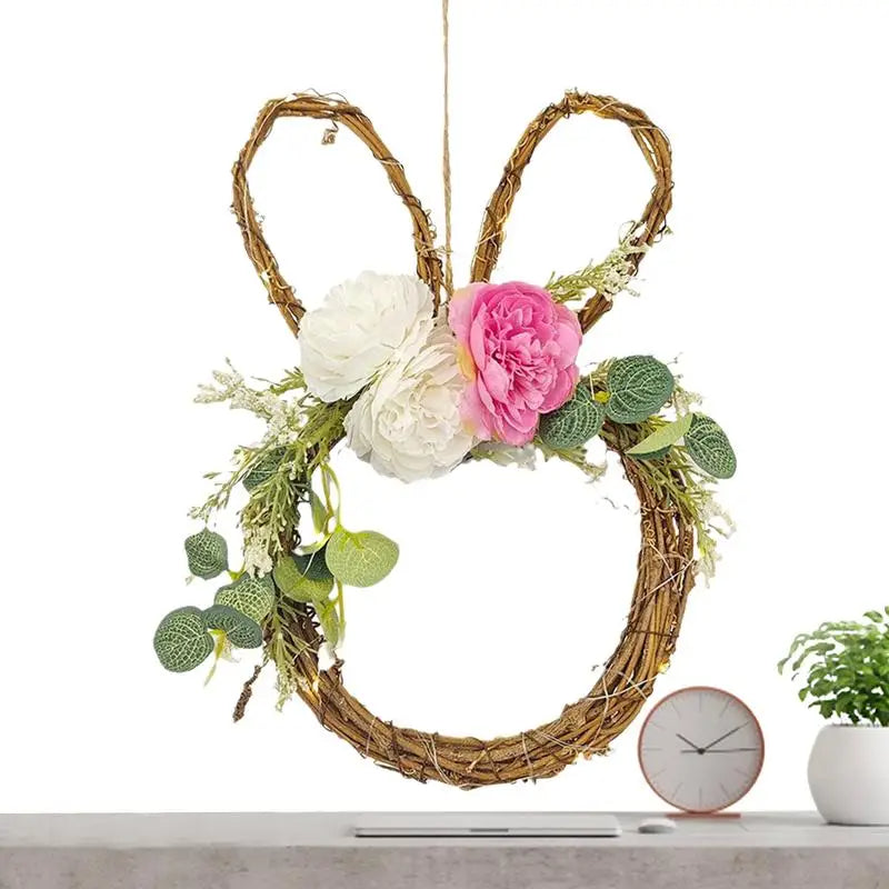 Easter Bunny Wreath Light-Up Spring Door Decor Accent