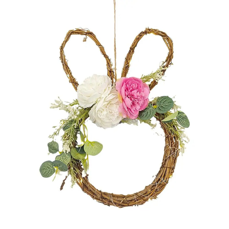 Easter Bunny Wreath Light-Up Spring Door Decor Accent