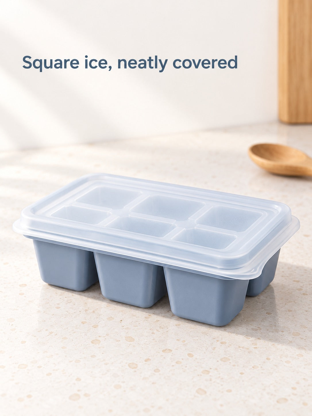 Square Ice Cube Tray with Lid, Stackable 6-Cube Mold
