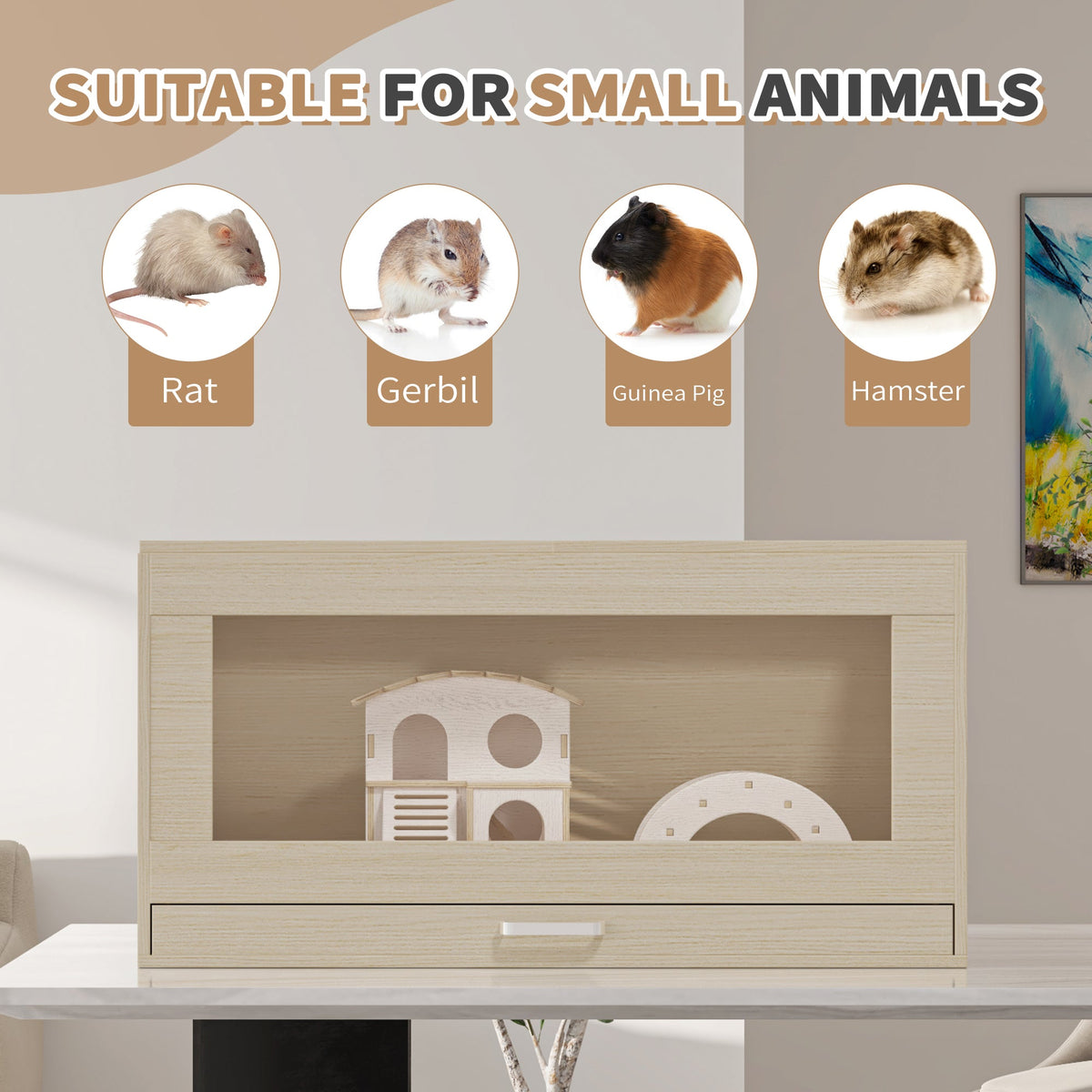 Guinea Pig Cage with Storage Cabinet and Wood Habitat