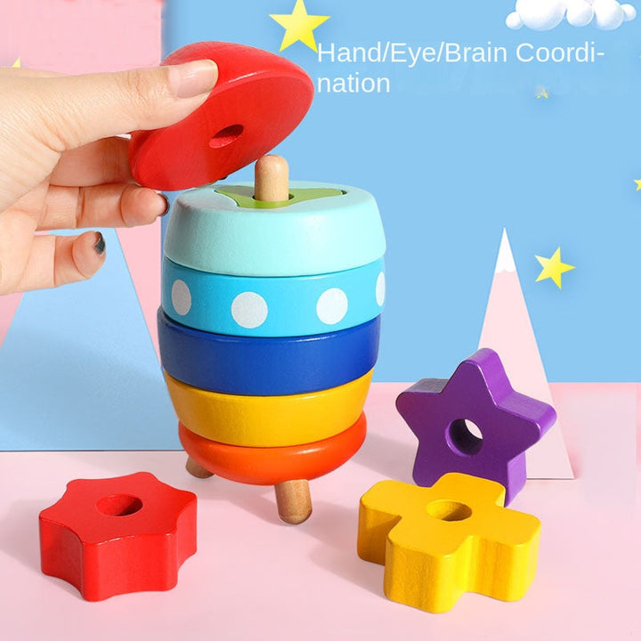 Wooden Rocket Stacking Toy for Fine Motor Skill Play