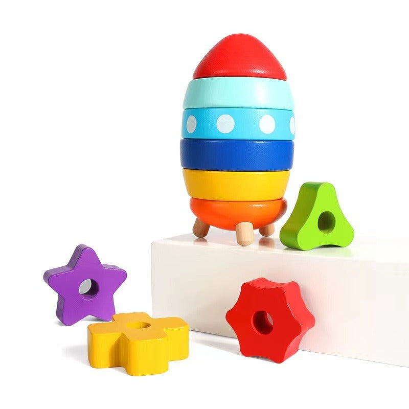 Wooden Rocket Stacking Toy for Fine Motor Skill Play
