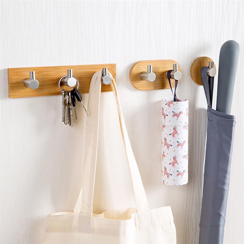 Stainless Steel Bamboo Wall Hook Rack, Three Hooks