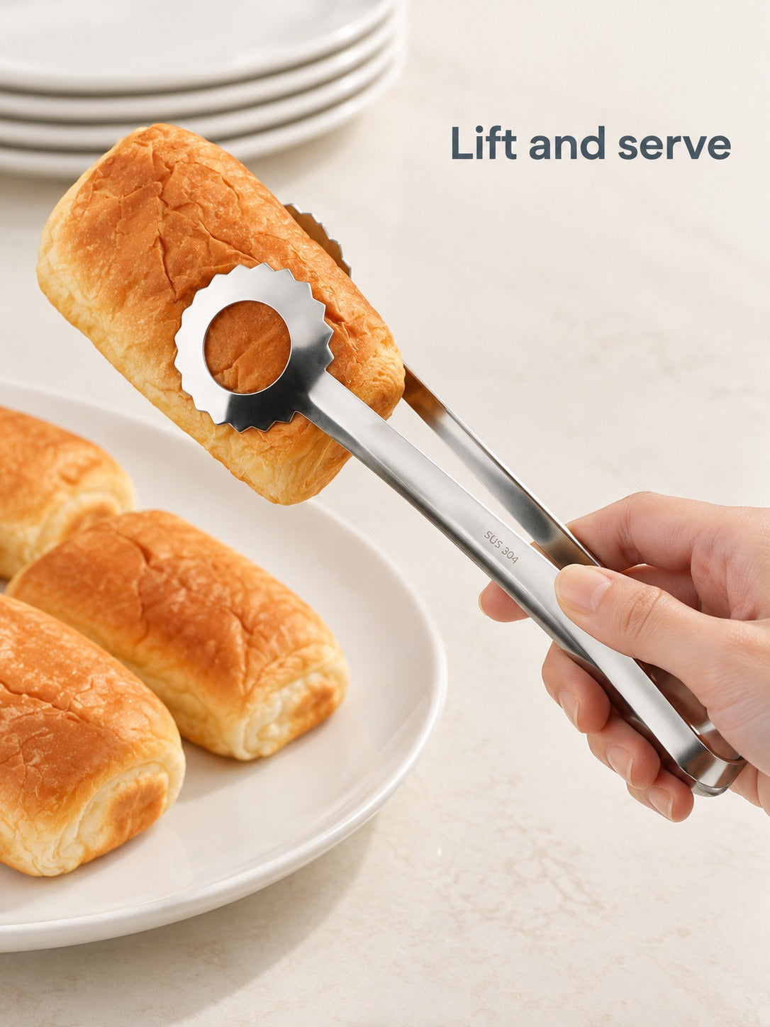 Stainless Steel Buffet Tongs for Bread and Desserts