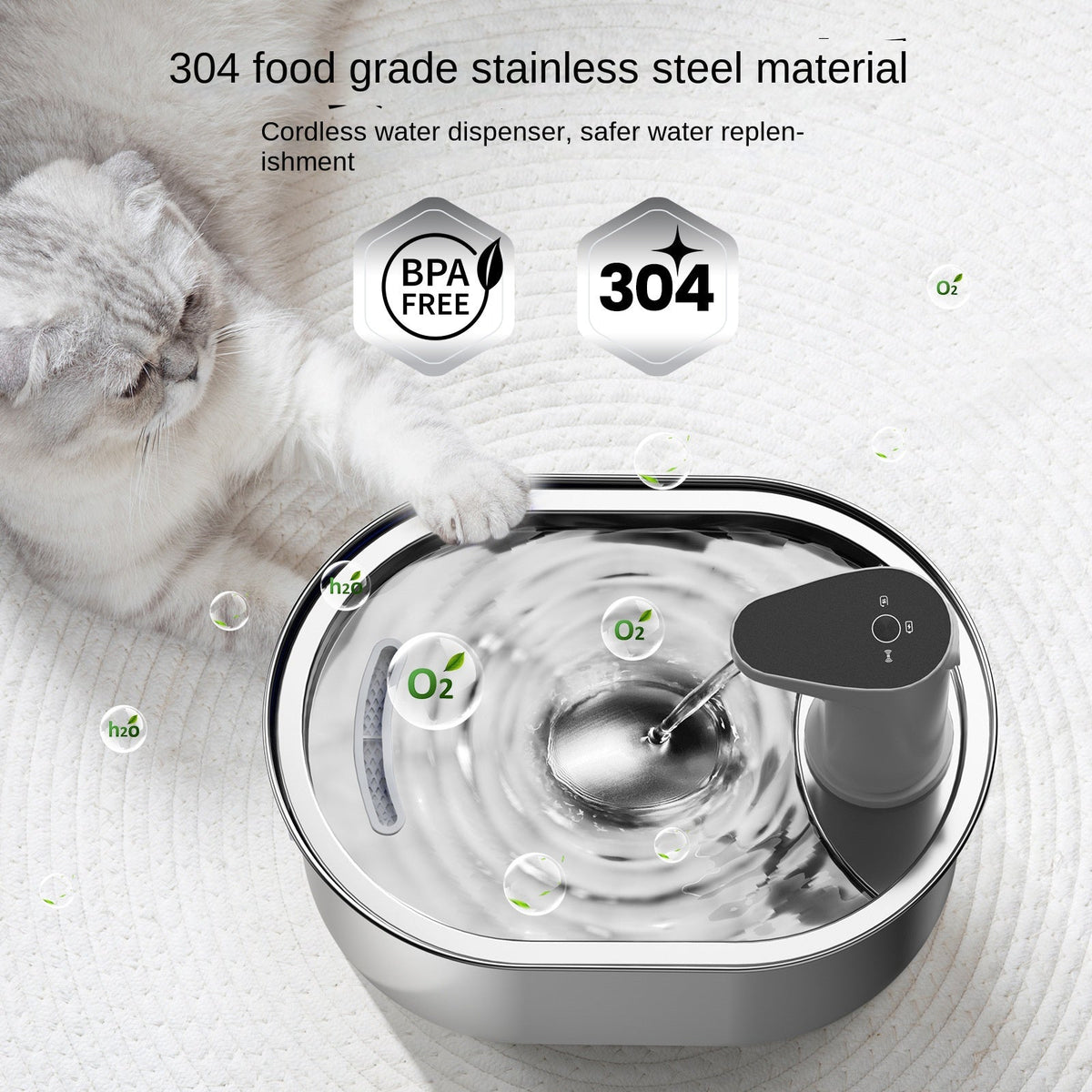 Stainless Steel Cat Water Fountain for Fresher Water