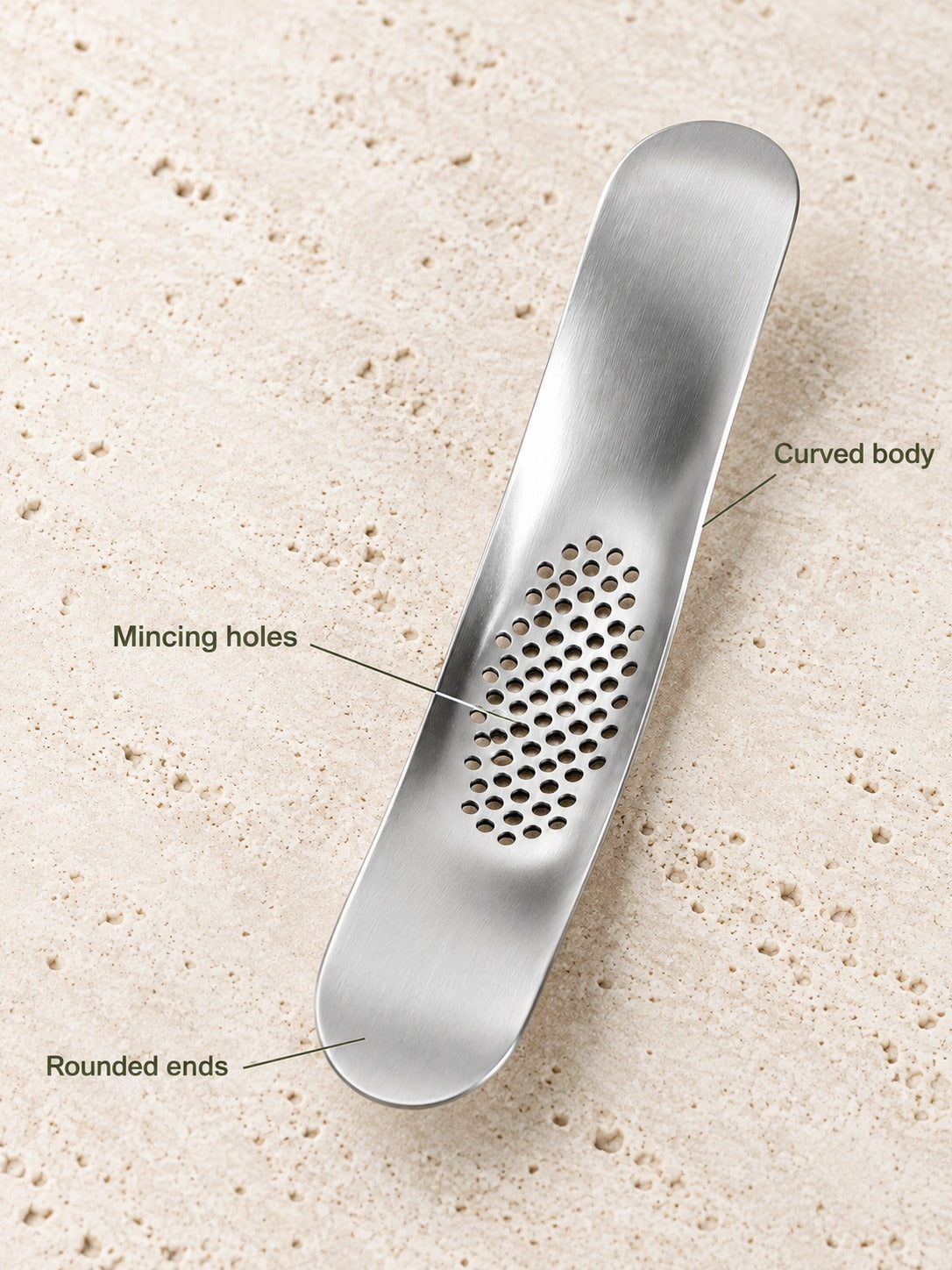 Stainless Steel Curved Garlic Press, Compact & Easy Clean