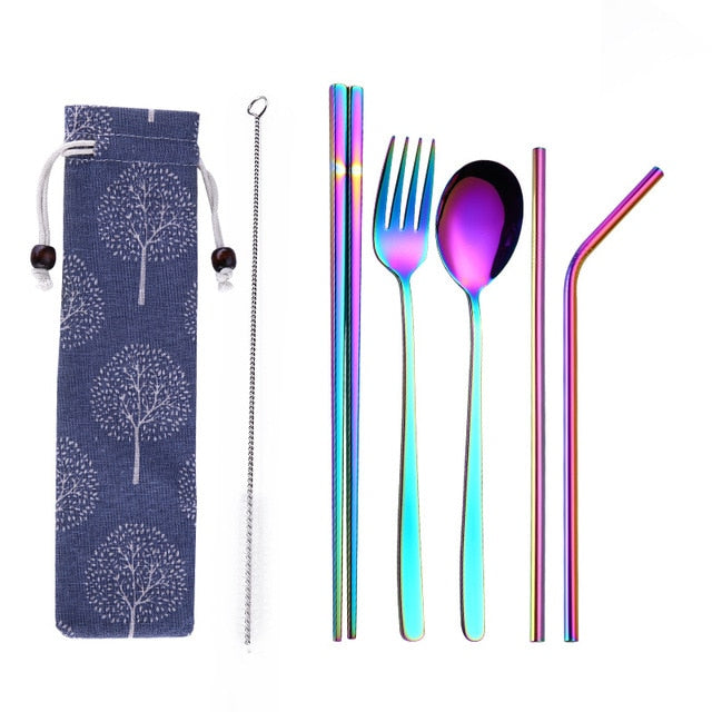 Reusable Stainless Steel Travel Cutlery Set with Pouch
