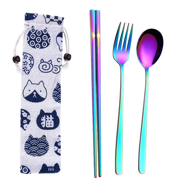 Reusable Stainless Steel Travel Cutlery Set with Pouch