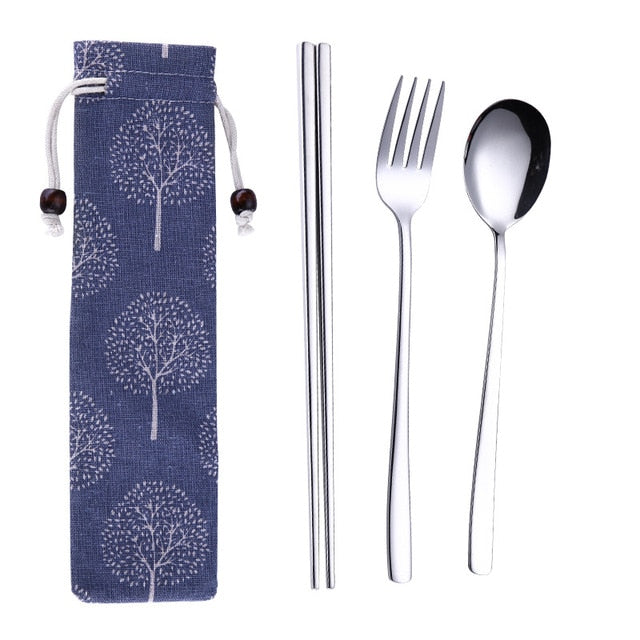 Reusable Stainless Steel Travel Cutlery Set with Pouch