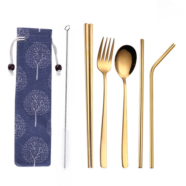 Reusable Stainless Steel Travel Cutlery Set with Pouch