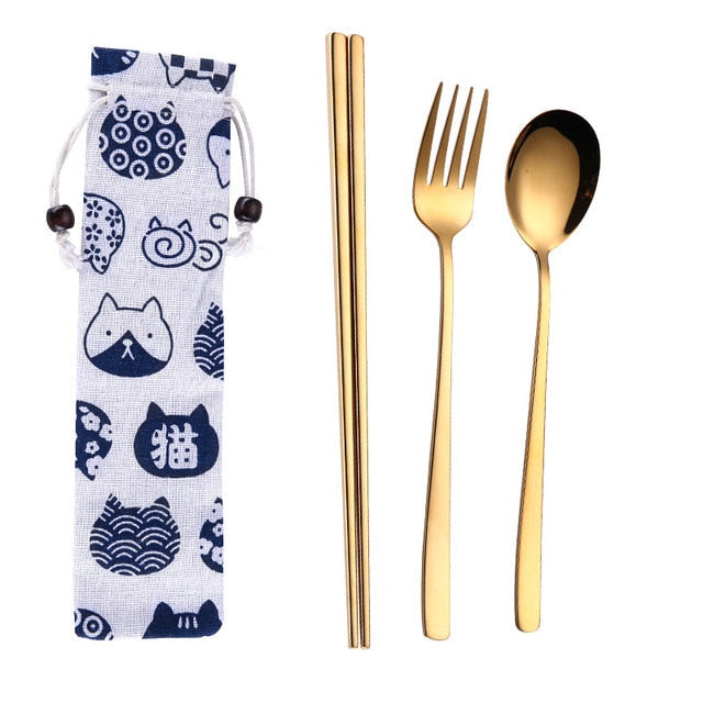 Reusable Stainless Steel Travel Cutlery Set with Pouch