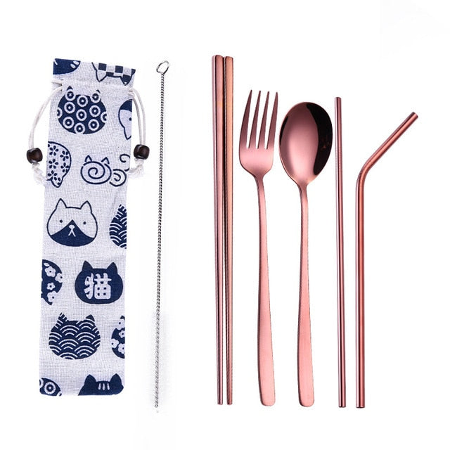 Reusable Stainless Steel Travel Cutlery Set with Pouch