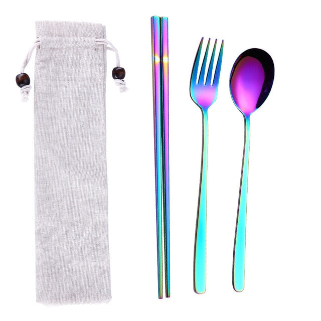 Reusable Stainless Steel Travel Cutlery Set with Pouch