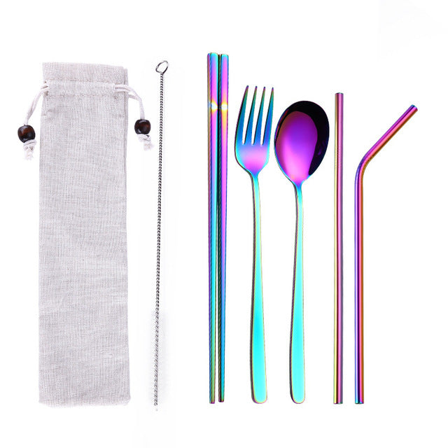Reusable Stainless Steel Travel Cutlery Set with Pouch