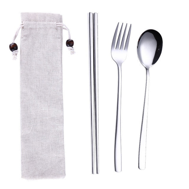 Reusable Stainless Steel Travel Cutlery Set with Pouch