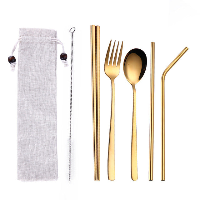 Reusable Stainless Steel Travel Cutlery Set with Pouch